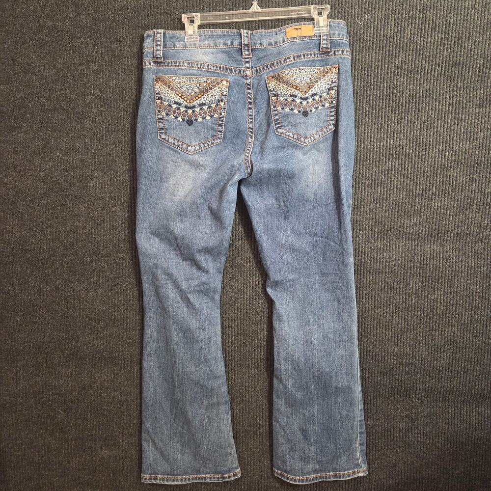 Shyanne Womens Bootcut Jeans 33 Short Blue Denim Embroidered Pockets Cowgirl